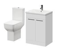 Alessio Vanity Unit and Toilet Suite including Comfort Height Toilet and Floor Standing Vanity Unit | Gloss White | MDF | 600mm