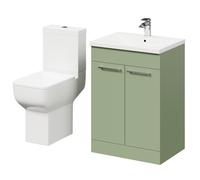 Alessio Vanity Unit and Toilet Suite including Comfort Height Toilet and Floor Standing Vanity Unit | Olive Green | MDF | 600mm