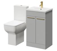 Alessio Vanity Unit and Toilet Suite including Comfort Height Toilet and Floor Standing Vanity Unit | Gloss Grey Pearl | MDF | 500mm