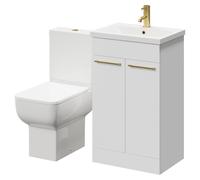 Alessio Vanity Unit and Toilet Suite including Open Back Toilet and Floor Standing Vanity Unit | Gloss White | MDF | 500mm