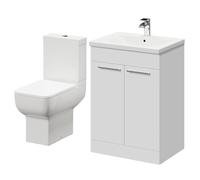 Alessio Vanity Unit and Toilet Suite including Open Back Toilet and Floor Standing Vanity Unit | Gloss White | MDF | 600mm