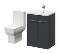 Alessio Vanity Unit and Toilet Suite including Open Back Toilet and Floor Standing Vanity Unit | Gloss Grey | MDF | 600mm
