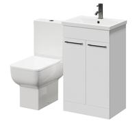 Alessio Vanity Unit and Toilet Suite including Open Back Toilet and Floor Standing Vanity Unit | Gloss White | MDF | 500mm