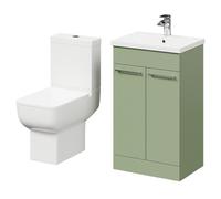Alessio Vanity Unit and Toilet Suite including Open Back Toilet and Floor Standing Vanity Unit | Olive Green | MDF | 500mm