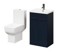 Alessio Vanity Unit and Toilet Suite including Open Back Toilet and Floor Standing Vanity Unit with 2 Doors and Gunmetal Grey Handles | Deep Blue | MDF | 500mm