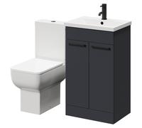 Alessio Vanity Unit and Toilet Suite including Open Back Toilet and Floor Standing Vanity Unit with 2 Doors and Matt Black Handles | Gloss Grey | MDF | 500mm