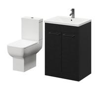 Alessio Vanity Unit and Toilet Suite including Open Back Toilet and Floor Standing Vanity Unit with 2 Doors and Gunmetal Grey Handles | Nero Oak | MDF | 600mm