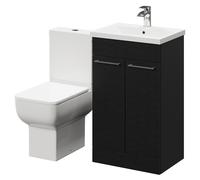 Alessio Vanity Unit and Toilet Suite including Open Back Toilet and Floor Standing Vanity Unit with 2 Doors and Polished Chrome Handles | Nero Oak | MDF | 500mm