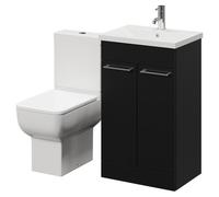 Alessio Vanity Unit and Toilet Suite including Open Back Toilet and Floor Standing Vanity Unit with 2 Doors and Chrome Handles | Matt Black | MDF | 500mm