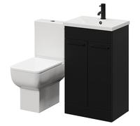 Alessio Vanity Unit and Toilet Suite including Open Back Toilet and Floor Standing Vanity Unit with 2 Doors and Handles | Matt Black | MDF | 500mm
