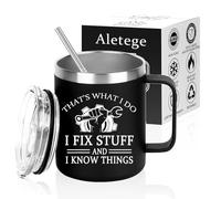 Aletege Funny Gifts for Dad, 'That's What I Do I Fix Stuff and I Know Things' Mug for Men, Grandpa - Father's Day Birthday Gift from Daughter Son, 20 OZ Black