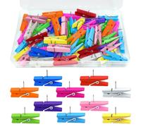 Alethron Wooden Push Pins, Pack of 50 Colourful Push Pins, Natural Wooden Pins for Notice Board, Push Pin Clips, Pin Board Pins, Wooden Pegs with Pins for Photos, Cards, Notes, Wall, Cork Boards