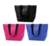 Aletolek 3 Pcs Large Reusable Grocery Bags,Heavy Duty Woven Plastic Waterproof Shopping Bags,Easy to Clean Tote Bags,Black, Blue, Rose Red