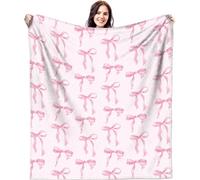 Aleture Pink Bow Throw Blanket Preppy Blanket 50" x 60" Flannel Soft Cute Bow Decor Lightweight Aesthetic Room Christmas Thanksgiving Decor Gifts for Women Friends Girl
