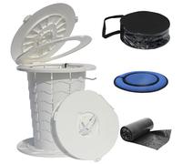ALEVMOOM Portable Toilet for Adults Outdoor Camping Adjustable Folding Toilet with 6 Garbage Bags,2.8 Pounds Lightweight Portable Potty for Travel/Boat/Road Trips/Beach White
