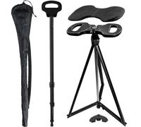ALEVMOOM Walking Cane with Seat Folding Lightweight, Adjustable Height Cane Stool for Adults, Aluminum Walking Stick with Seat, Capacity 330lb, with Cushion and Carry Bag