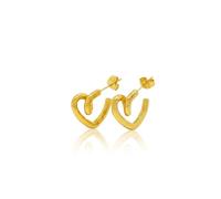 ALEX 14K Gold Chunky Hoop Earrings for Women, Textured C-Shape Half Hoops, Hypoallergenic Statement Stud Jewellery Gift (HXW-16-2)