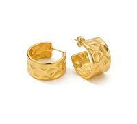 ALEX 14K Gold Chunky Hoop Earrings Textured Dotted C-Shape Statement Thick Hoops Hypoallergenic Minimalist Vintage Jewellery for Pierced Ears (HXW-3-2)