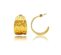 ALEX 14K Gold Hammered Hoop Earrings for Women - Chunky C-Shape Textured Half Hoops, Hypoallergenic Fine Jewellery (BES-15-4)