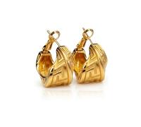ALEX 14K Gold Hoop Earrings - Chunky Twisted Geometric Pattern Hoops, Hypoallergenic Vintage Statement Jewellery Gift for Women (Jh-3-2)