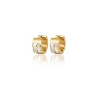ALEX 14K Gold Huggie Hoop Earrings Geometric Minimalist Design with White Inlay, Hypoallergenic Chunky Gold Hoops for Sensitive Ears, Elegant Everyday Jewellery Gift (DY-5-1)