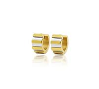 ALEX 14K Gold Two Tone Hoop Earrings for Sensitive Ears Chunky Huggie Hoops Hypoallergenic Ribbed Striped Minimalist Jewellery Gift (DY-7-1)