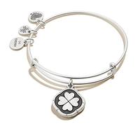 Alex and Ani Path of Symbols Expandable Bangle for Women, Four Leaf Clover Embossed Charm, Rafaelian Silver Finish, 2 to 3.5 in, S, Non-Precious Metal, no gemstone