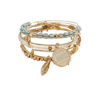 Alex and Ani Say Yes to New Adventures, Set of 5, Shiny Gold Finish, Blue Charm, 2 to 3.5 in