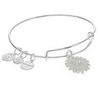 Alex and Ani White Daisy Charm Bangle Bracelet, Shiny Silver Finish, 2 to 3.5in, One Size, Brass, no gemstone
