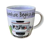 Alex Clark Adventure Begins Here Motorhome Mug - Caravan - Original Artwork - Cup for Nature Lovers - Gift Ideas - Perfect for Coffee & Tea - Vegan Friendly - Designed in The UK...