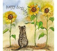 Alex Clark Art Happy Birthday Cat and Sunflowers Foil Card