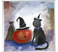 Alex Clark Cat and Pumpkin Halloween Blank Greeting Card - Witches Black Cat - Cat Lover gifts - Trick or Treat