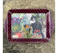 ALEX CLARK Cat and Tulips Small Tray - Perfect for cakes, snacks and tea/indoor and garden use/cat lover/gifts/kitchen/food serving tray