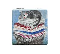 Alex Clark Cat Laundry Basket Compact Mirror - animal design - cat lover gifts - Beauty handheld travel mirror - magnifier make-up mirror