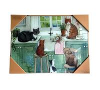 ALEX CLARK Cats in The Kitchen Worktop Saver - Durable Glass Kitchen Surface Protector/White/Non-Slip Rubber Feet/Animals/Cat Lover Gifts
