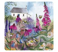 Alex Clark Coaster - Bee Garden (Single) - Flowers - Country Cottage - Bees - Wildlife - Original Design by Alex Clark - Cork Back