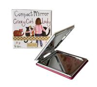 Alex Clark Crazy Cat Lady Compact Mirror with Magnifying Mirror | Vegan leather finish, concealed magnetic closure, twin mirrors and matching illustrated gift box for everyday touch-ups.