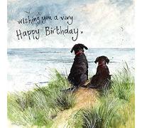 Alex Clark Dunes Dogs Birthday Card - Beach - Labrador - Sand Dune - Seaside - Greetings Cards - Cards for Birthday - Designed and Printed in the UK