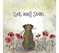 ALEX CLARK Get Well Soon Border Terrier and Poppy Foil Card
