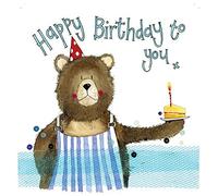 ALEX CLARK Happy Birthday Bear and Cake Card