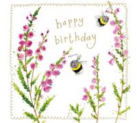 Alex Clark Happy Birthday Foil Card - Bee and Heather Flowers - Nature - Greeting Card - Cards To Celebrate - Designed and Printed in the UK…
