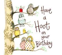 Alex Clark Have A Hoot Happy Birthday Foil Card - Owls - Birds - Tree - Present - Animal - Greetings Cards - Cards for Birthday - Designed and Printed in the UK