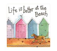 ALEX CLARK Life Is Better At The Beach Dog Fridge Magnet - Coastal - British Seaside - Original Artwork - Fridge Magnet for Animal Lovers - Magnetic Art Tile - Gift Ideas - Designed in The UK...
