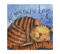 ALEX CLARK Love and a Cat Fridge Magnet - Happy Cats - Original Artwork - Fridge Magnet for Animal Lovers - Magnetic Art Tile - Gift Ideas - Designed in The UK..