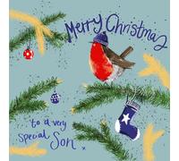 Alex Clark Merry Christmas to a very Special Son Robin Foil Card