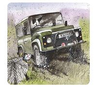 ALEX CLARK Off Roading Coaster (single) - Farm - Sheep - Border Collie - Men's - Watercolour Design - Cork Back