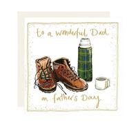 Alex Clark to a Wonderful Dad on Father's Day Foil Card -Hiking Flasks and Boots - Camping Trip - Walking boots - Outdoors - Greeting Cards - Cards for Dads