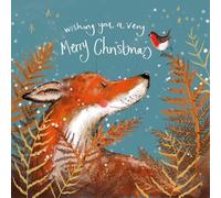 Alex Clark Wishing you a Merry Christmas Fox and Robin Foil Card