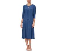 Alex Evenings Women's 2 Piece Tea Length Jacket Dress with Sequin Beaded Trim, Wedgewood, 10 Petite
