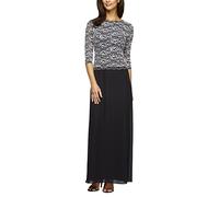 Alex Evenings Women's 3/4 Sleeve Stretch Lace Bodice Mock One Piece Gown Special Occasion Dress, Black/White, 12